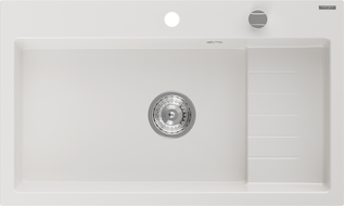 Mexen Omar évier en granit 1 bac 800 x 480 mm, blanc, siphon chromé - 6520801005-20
