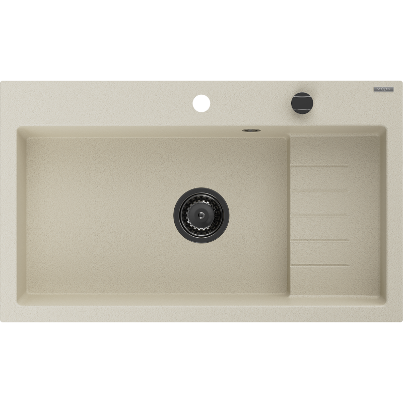 Mexen Omar évier en granit 1 bac 800 x 480 mm, beige, siphon noir - 6520801005-69-B