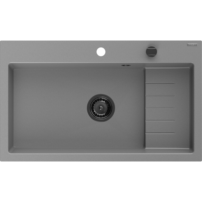 Mexen Omar évier en granit 1 bac 800 x 480 mm, gris, siphon noir - 6520801005-71-B