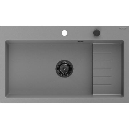 Mexen Omar évier en granit 1 cuve 800 x 480 mm, gris, siphon noir - 6520801005-71-B