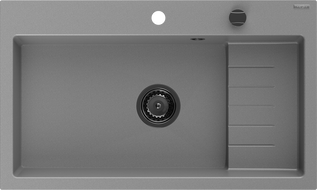 Mexen Omar évier en granit 1 cuve 800 x 480 mm, gris, siphon noir - 6520801005-71-B