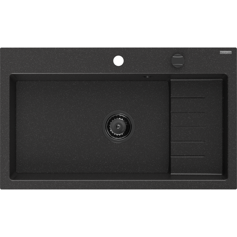 Mexen Omar évier en granit 1-cuve 800 x 480 mm, noir/argent métallisé, siphon noir - 6520801005-73-B