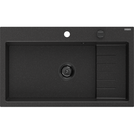 Mexen Omar évier granit 1 bac 800 x 480 mm, noir/argent métallisé, siphon noir - 6520801005-73-B