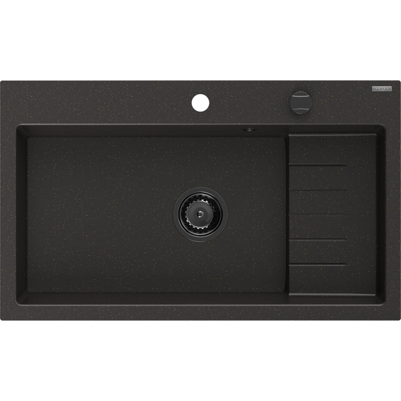 Mexen Omar évier en granit 1 bac 800 x 480 mm, noir/doré métallisé, siphon noir - 6520801005-75-B