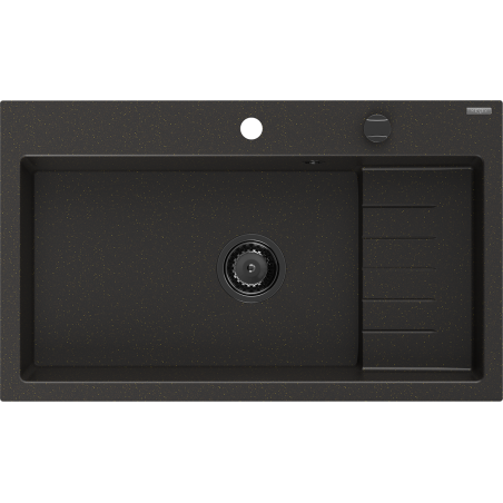 Mexen Omar évier en granit 1 bac 800 x 480 mm, noir/doré métallisé, siphon noir - 6520801005-75-B
