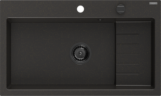 Mexen Omar évier en granit 1 bac 800 x 480 mm, noir/doré métallisé, siphon noir - 6520801005-75-B