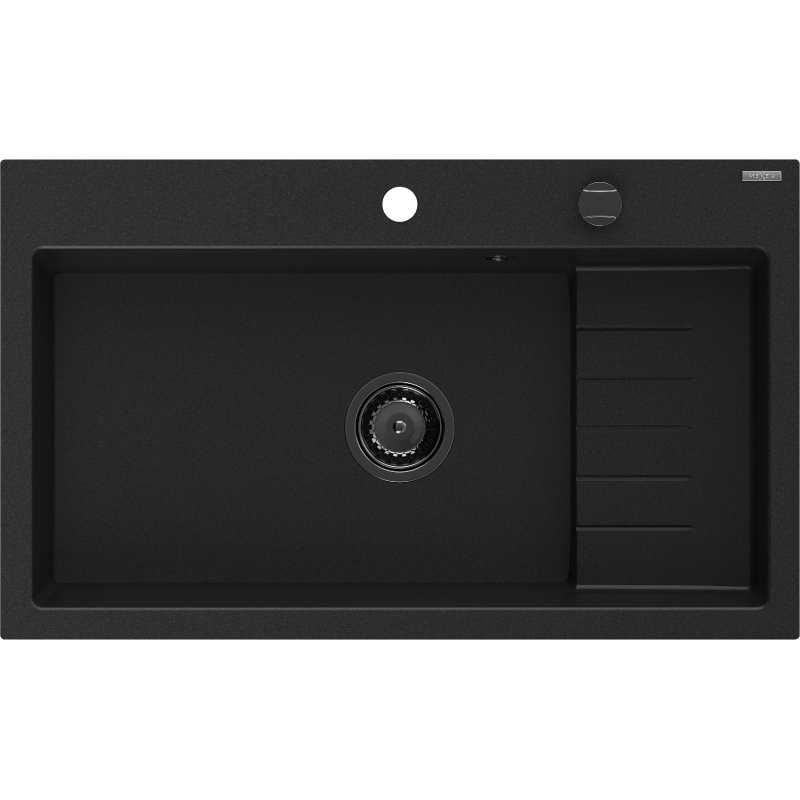 Mexen Omar évier en granit 1 bac 800 x 480 mm, noir, siphon noir - 6520801005-77-B