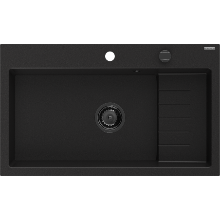 Mexen Omar évier en granit 1 bac 800 x 480 mm, noir, siphon noir - 6520801005-77-B