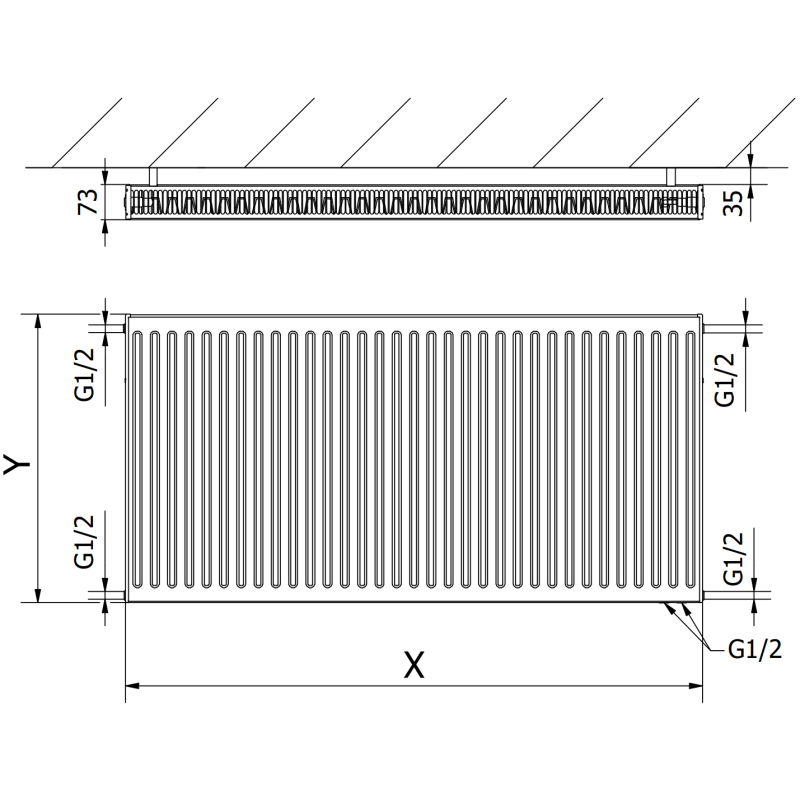 Mexen CV21 radiateur à panneaux 500 x 1500 mm, raccordement inférieur, 1661 W, noir - W621-050-150-70