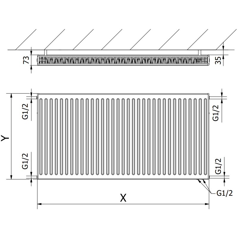 Mexen CV21 radiateur plat 500 x 2600 mm, connexion inférieure, 2880 W, noir - W621-050-260-70