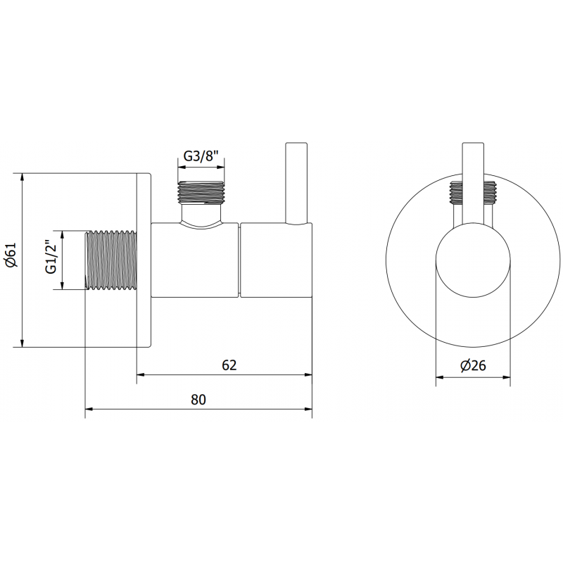 Mexen R2 vanne d'angle pour robinet 1/2"x3/8", chrome - 79972-00
