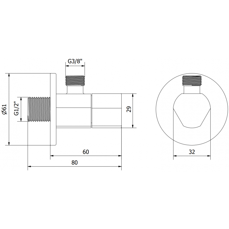 Mexen T vanne d'angle pour robinet 1/2"x3/8", doré - 79973-50