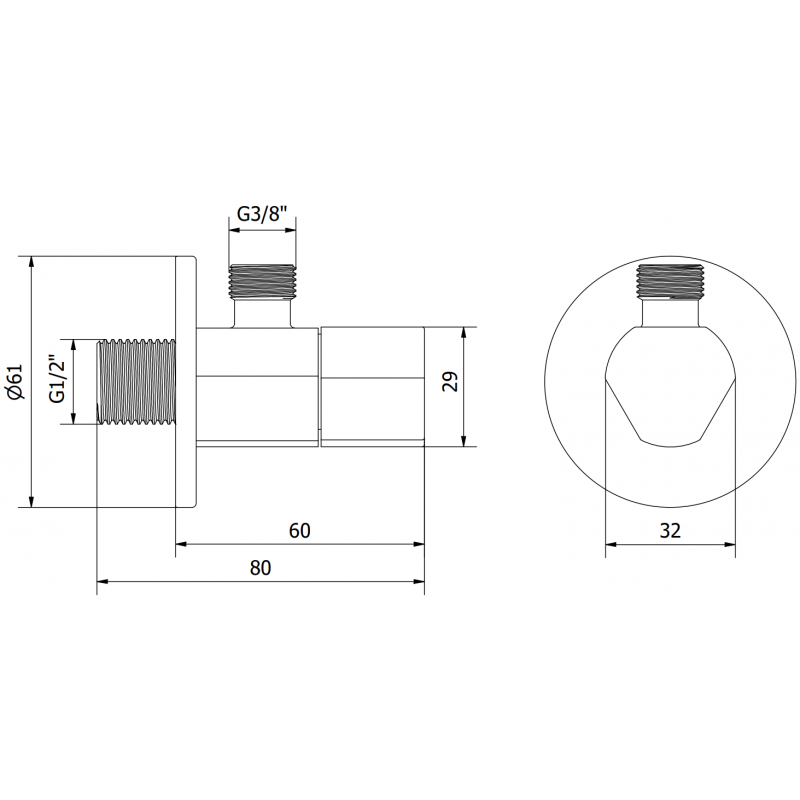 Mexen T vanne d'angle pour robinet 1/2"x3/8", noir - 79973-70