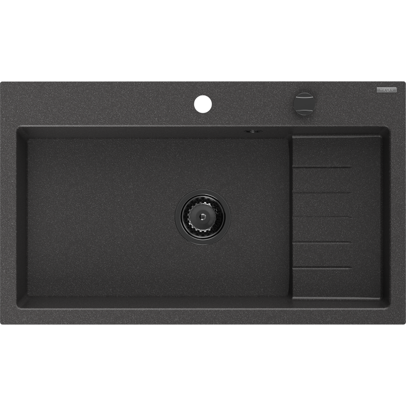Mexen Omar évier en granit 1 bac 800 x 480 mm, noir moucheté, siphon noir - 6520801005-76-B