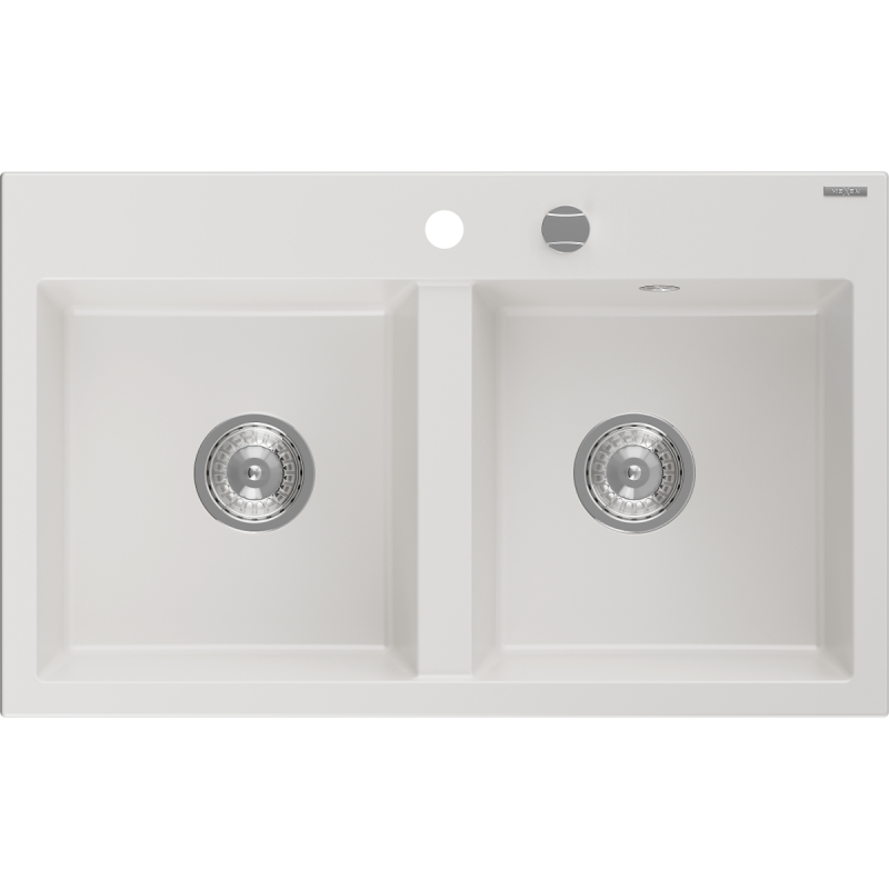 Mexen Hektor évier en granit 2 bacs 800 x 480 mm, blanc, siphon chromé - 6521802000-20