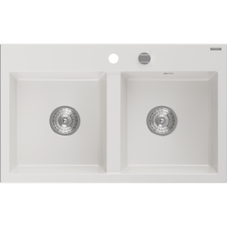 Mexen Hektor évier en granit 2 bacs 800 x 480 mm, blanc, siphon chromé - 6521802000-20
