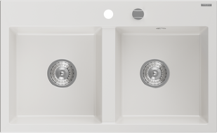 Mexen Hektor évier en granit 2 bacs 800 x 480 mm, blanc, siphon chromé - 6521802000-20
