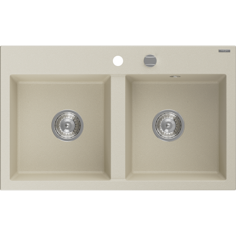 Mexen Hektor évier en granit 2 bacs 800 x 480 mm, beige, siphon chromé - 6521802000-69