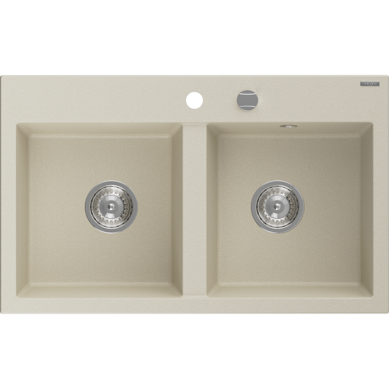 Mexen Hektor évier en granit à 2 bacs 800 x 480 mm, beige, siphon chromé - 6521802000-69