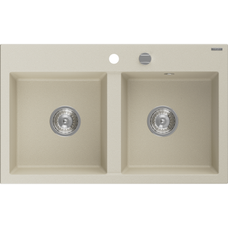 Mexen Hektor évier en granit à 2 bacs 800 x 480 mm, beige, siphon chromé - 6521802000-69