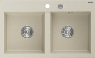 Mexen Hektor évier en granit à 2 bacs 800 x 480 mm, beige, siphon chromé - 6521802000-69
