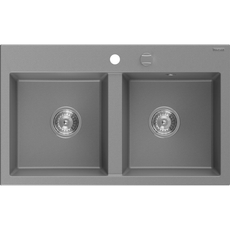 Mexen Hektor évier en granit à 2 bacs 800 x 480 mm, gris, siphon chromé - 6521802000-71