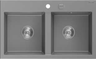 Mexen Hektor évier en granit 2 bacs 800 x 480 mm, gris, siphon chromé - 6521802000-71