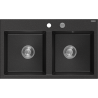 Mexen Hektor évier en granit 2 bacs 800 x 480 mm, noir/métallisé argent, siphon chromé - 6521802000-73