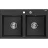Mexen Hektor évier en granit à 2 bacs 800 x 480 mm, noir/argent métallique, siphon chrome - 6521802000-73
