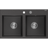 Mexen Hektor évier en granit 2 bacs 800 x 480 mm, noir moucheté, siphon chromé - 6521802000-76