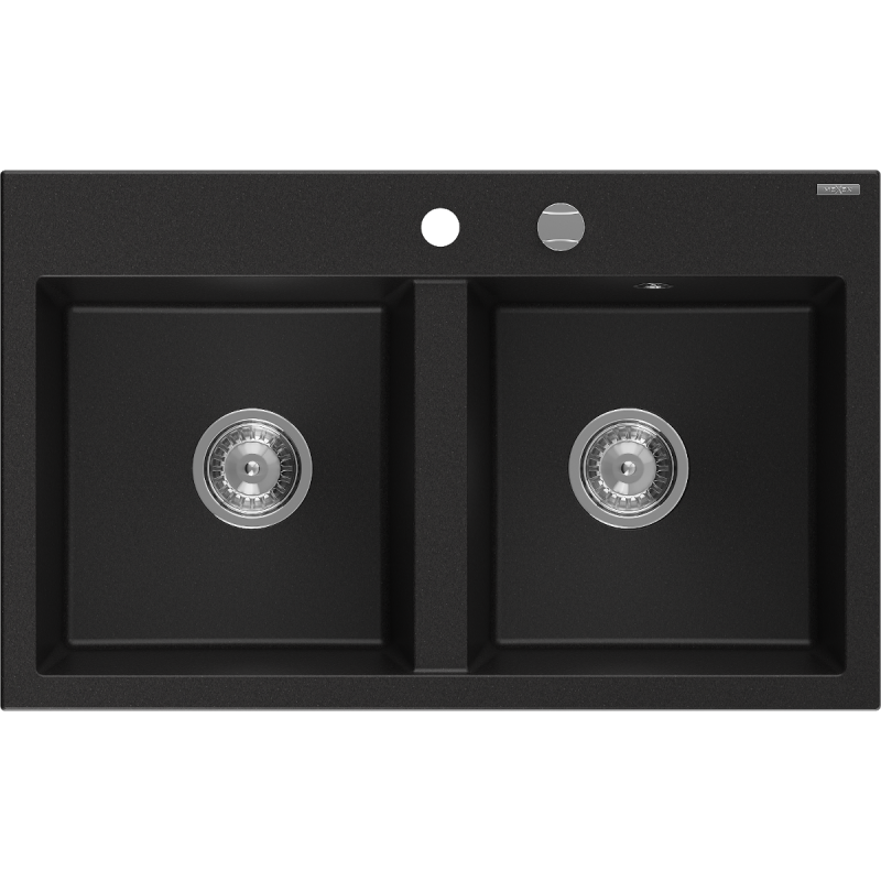 Mexen Hektor évier en granit à 2 bacs 800 x 480 mm, noir, siphon chromé - 6521802000-77