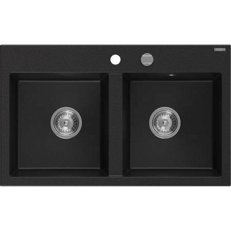 Mexen Hektor évier en granit 2 bacs 800 x 480 mm, noir, siphon chrome - 6521802000-77