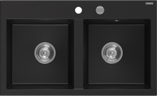 Mexen Hektor évier en granit à 2 bacs 800 x 480 mm, noir, siphon chromé - 6521802000-77
