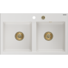 Mexen Hektor évier en granit 2 bacs 800 x 480 mm, blanc, siphon doré - 6521802000-20-G