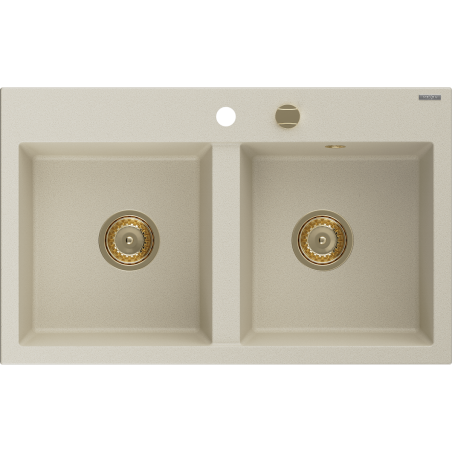 Mexen Hektor évier granit 2 bacs 800 x 480 mm, beige, siphon doré - 6521802000-69-G