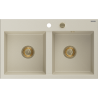 Mexen Hektor évier granit 2 bacs 800 x 480 mm, beige, siphon doré - 6521802000-69-G