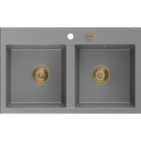 Mexen Hektor évier en granit 2 bacs 800 x 480 mm, gris, siphon doré - 6521802000-71-G