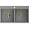 Mexen Hektor évier en granit à 2 bacs 800 x 480 mm, gris, siphon doré - 6521802000-71-G