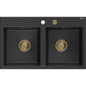 Mexen Hektor évier en granit à 2 bacs 800 x 480 mm, noir/argent métallique, siphon doré - 6521802000-73-G