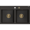 Mexen Hektor évier en granit à 2 bacs 800 x 480 mm, noir/doré métallique, siphon doré - 6521802000-75-G