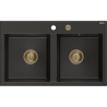 Mexen Hektor évier en granit à 2 bacs 800 x 480 mm, noir/doré métallisé, siphon doré - 6521802000-75-G