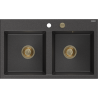 Mexen Hektor évier en granit à 2 bacs 800 x 480 mm, noir moucheté, siphon doré - 6521802000-76-G