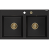 Mexen Hektor évier en granit 2 bacs 800 x 480 mm, noir, siphon doré - 6521802000-77-G
