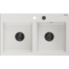 Mexen Hektor évier en granit 2 bacs 800 x 480 mm, blanc, siphon noir - 6521802000-20-B