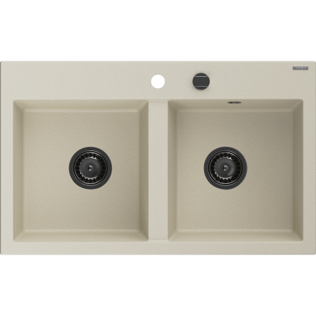 Mexen Hektor évier en granit 2 bacs 800 x 480 mm, beige, siphon noir - 6521802000-69-B