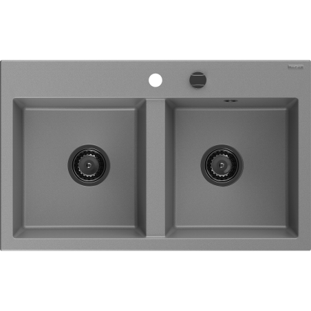 Mexen Hektor évier en granit à 2 bacs 800 x 480 mm, gris, siphon noir - 6521802000-71-B