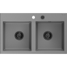 Mexen Hektor évier en granit à 2 bacs 800 x 480 mm, gris, siphon noir - 6521802000-71-B