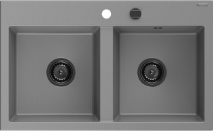 Mexen Hektor évier en granit à 2 bacs 800 x 480 mm, gris, siphon noir - 6521802000-71-B