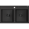 Mexen Hektor évier en granit 2 bacs 800 x 480 mm, noir/argent métallique, siphon noir - 6521802000-73-B