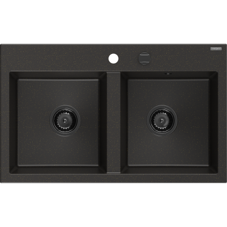 Mexen Hektor évier en granit 2 bacs 800 x 480 mm, noir/doré métallisé, siphon noir - 6521802000-75-B